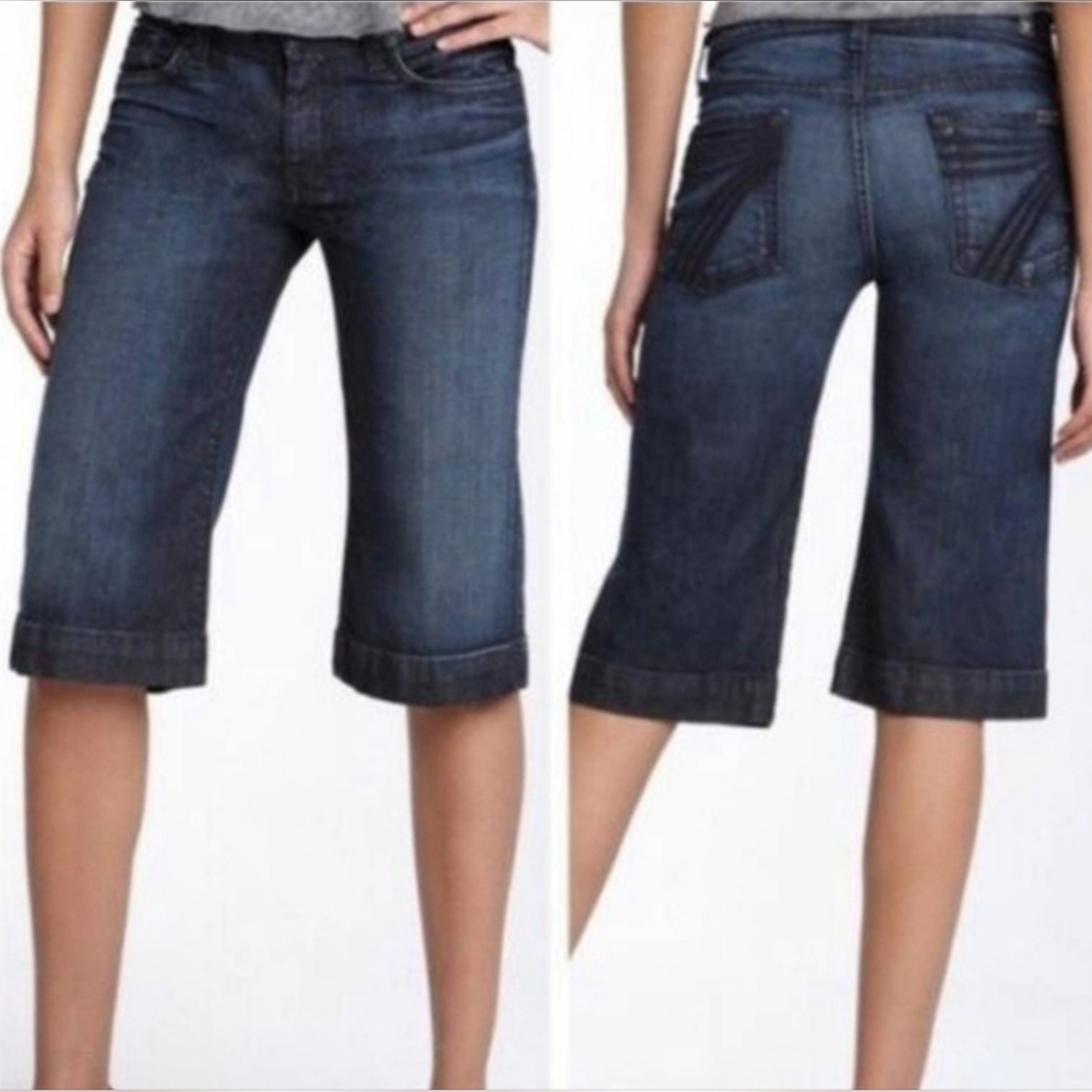 7 For All Mankind "Dojo" Crop Bermuda Wide Leg High Rise Shorts | Womens Size 26 - Picture 2 of 10
